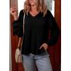 imageEVALESS V Neck Long Sleeve Shirts for Women Oversized Loose Casual Textured Knit Drop Sleeve Tops Black Large
