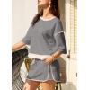 imageEVALESS Womens 2 Piece Sets Summer Casual Short Sleeve Tops Matching Drawstring Mini Skirt Going Out Lounge OutfitsGrey