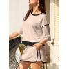 imageEVALESS Womens 2 Piece Sets Summer Casual Short Sleeve Tops Matching Drawstring Mini Skirt Going Out Lounge OutfitsParchment