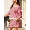 imageEVALESS Womens 2 Piece Sets Summer Casual Short Sleeve Tops Matching Drawstring Mini Skirt Going Out Lounge OutfitsRose Pink