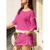 imageEVALESS Womens 2 Piece Sets Summer Casual Short Sleeve Tops Matching Drawstring Mini Skirt Going Out Lounge OutfitsRose Red