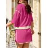 imageEVALESS Womens 2 Piece Sets Summer Casual Short Sleeve Tops Matching Drawstring Mini Skirt Going Out Lounge OutfitsRose Red