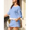 imageEVALESS Womens 2 Piece Sets Summer Casual Short Sleeve Tops Matching Drawstring Mini Skirt Going Out Lounge OutfitsSky Blue