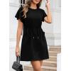 imageEVALESS Womens Spring Summer Dresses 2025 Casual Round Neck Ruffle Short Sleeve Flowy A Line Mini Dress with PocketsBlack