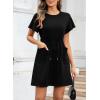 imageEVALESS Womens Spring Summer Dresses 2025 Casual Round Neck Ruffle Short Sleeve Flowy A Line Mini Dress with PocketsBlack