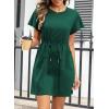 imageEVALESS Womens Spring Summer Dresses 2025 Casual Round Neck Ruffle Short Sleeve Flowy A Line Mini Dress with PocketsBlackish Green