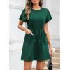 imageEVALESS Womens Spring Summer Dresses 2025 Casual Round Neck Ruffle Short Sleeve Flowy A Line Mini Dress with PocketsBlackish Green