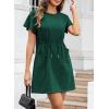 imageEVALESS Womens Spring Summer Dresses 2025 Casual Round Neck Ruffle Short Sleeve Flowy A Line Mini Dress with PocketsBlackish Green