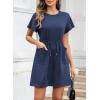 imageEVALESS Womens Spring Summer Dresses 2025 Casual Round Neck Ruffle Short Sleeve Flowy A Line Mini Dress with PocketsBlue