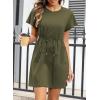imageEVALESS Womens Spring Summer Dresses 2025 Casual Round Neck Ruffle Short Sleeve Flowy A Line Mini Dress with PocketsMoss Green