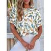 imageEVALESS Womens Tops Off The Shoulder Blouses for Women Dressy Casual Cute Puff Sleeve T Shirts Fashion 2025Colorful Leaf