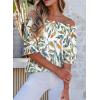 imageEVALESS Womens Tops Off The Shoulder Blouses for Women Dressy Casual Cute Puff Sleeve T Shirts Fashion 2025Colorful Leaf