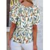 imageEVALESS Womens Tops Off The Shoulder Blouses for Women Dressy Casual Cute Puff Sleeve T Shirts Fashion 2025Colorful Leaf