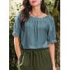 imageEVALESS Womens Tops Off The Shoulder Blouses for Women Dressy Casual Cute Puff Sleeve T Shirts Fashion 2025Prussian Blue