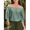 imageEVALESS Womens Tops Off The Shoulder Blouses for Women Dressy Casual Cute Puff Sleeve T Shirts Fashion 2025Turquoise Green