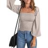 imageEVALESS Square Neck Tops Puff Long Sleeve Blouses for Women Dressy Casual Spring Fashion 202418 D Apricot