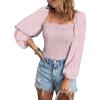imageEVALESS Square Neck Tops Puff Long Sleeve Blouses for Women Dressy Casual Spring Fashion 20248 B Pink