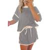 imageEVALESS Womens 2 Piece Sets Summer Casual Short Sleeve Tops Matching Drawstring Mini Skirt Going Out Lounge OutfitsGrey