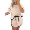 imageEVALESS Womens 2 Piece Sets Summer Casual Short Sleeve Tops Matching Drawstring Mini Skirt Going Out Lounge OutfitsParchment
