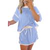 imageEVALESS Womens 2 Piece Sets Summer Casual Short Sleeve Tops Matching Drawstring Mini Skirt Going Out Lounge OutfitsSky Blue