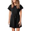 imageEVALESS Womens Spring Summer Dresses 2025 Casual Round Neck Ruffle Short Sleeve Flowy A Line Mini Dress with PocketsBlack