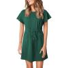 imageEVALESS Womens Spring Summer Dresses 2025 Casual Round Neck Ruffle Short Sleeve Flowy A Line Mini Dress with PocketsBlackish Green