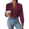 imageEVALESS Work Blouses for Women Long Sleeve Blouses Business Spring Top Womens V Neck Office ShirtsD Red