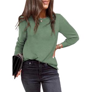 imageEVALESS Womens Crewneck Long Sleeve Tops Casual Polka Dots Tops Summer Fall 2025 Tshirts ShirtsG Green
