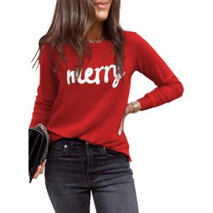 imageEVALESS Womens Crewneck Long Sleeve Tops Casual Polka Dots Tops Summer Fall 2025 Tshirts ShirtsI Christmas Red
