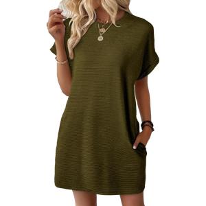 imageEVALESS Womens Summer Dresses Fashion 2025 Short Sleeve Spring Mini Dress Casual Beach Vacation Clothes DressesZ Jungle Green