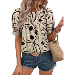 imageEVALESS Womens Tops Off The Shoulder Blouses for Women Dressy Casual Cute Puff Sleeve T Shirts Fashion 2025Black Floral