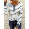 imageEVALESS Long Sleeve Tops for Women Trendy Striped Button Up Tunic Shirts Loose Fit Sexy Henley Tee Blouses1b White