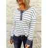 imageEVALESS Long Sleeve Tops for Women Trendy Striped Button Up Tunic Shirts Loose Fit Sexy Henley Tee Blouses1b White