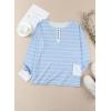 imageEVALESS Long Sleeve Tops for Women Trendy Striped Button Up Tunic Shirts Loose Fit Sexy Henley Tee Blouses3b Sky Blue