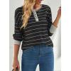 imageEVALESS Long Sleeve Tops for Women Trendy Striped Button Up Tunic Shirts Loose Fit Sexy Henley Tee Blouses5b Black