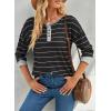 imageEVALESS Long Sleeve Tops for Women Trendy Striped Button Up Tunic Shirts Loose Fit Sexy Henley Tee Blouses5b Black