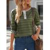 imageEVALESS Long Sleeve Tops for Women Trendy Striped Button Up Tunic Shirts Loose Fit Sexy Henley Tee BlousesB Green