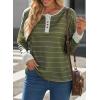 imageEVALESS Long Sleeve Tops for Women Trendy Striped Button Up Tunic Shirts Loose Fit Sexy Henley Tee BlousesB Green