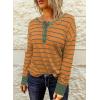 imageEVALESS Long Sleeve Tops for Women Trendy Striped Button Up Tunic Shirts Loose Fit Sexy Henley Tee BlousesB Orange