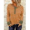 imageEVALESS Long Sleeve Tops for Women Trendy Striped Button Up Tunic Shirts Loose Fit Sexy Henley Tee BlousesB Orange