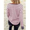 imageEVALESS Long Sleeve Tops for Women Trendy Striped Button Up Tunic Shirts Loose Fit Sexy Henley Tee BlousesB Pink