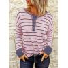 imageEVALESS Long Sleeve Tops for Women Trendy Striped Button Up Tunic Shirts Loose Fit Sexy Henley Tee BlousesB Pink
