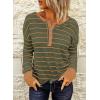 imageEVALESS Long Sleeve Tops for Women Trendy Striped Button Up Tunic Shirts Loose Fit Sexy Henley Tee BlousesB Stripes