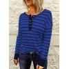 imageEVALESS Long Sleeve Tops for Women Trendy Striped Button Up Tunic Shirts Loose Fit Sexy Henley Tee BlousesD Blue