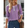 imageEVALESS Long Sleeve Tops for Women Trendy Striped Button Up Tunic Shirts Loose Fit Sexy Henley Tee BlousesD Purple