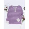 imageEVALESS Long Sleeve Tops for Women Trendy Striped Button Up Tunic Shirts Loose Fit Sexy Henley Tee BlousesD Purple