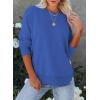 imageEVALESS Sweatshirt for Women Crewneck Long Sleeve Side Split Tops Casual Solid Color Loose Pullover Shirts 2025 ClothesB Blue