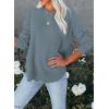 imageEVALESS Sweatshirt for Women Crewneck Long Sleeve Side Split Tops Casual Solid Color Loose Pullover Shirts 2025 ClothesB Blue Gray
