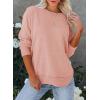 imageEVALESS Sweatshirt for Women Crewneck Long Sleeve Side Split Tops Casual Solid Color Loose Pullover Shirts 2025 ClothesD Pink