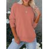imageEVALESS Sweatshirt for Women Crewneck Long Sleeve Side Split Tops Casual Solid Color Loose Pullover Shirts 2025 ClothesD Red